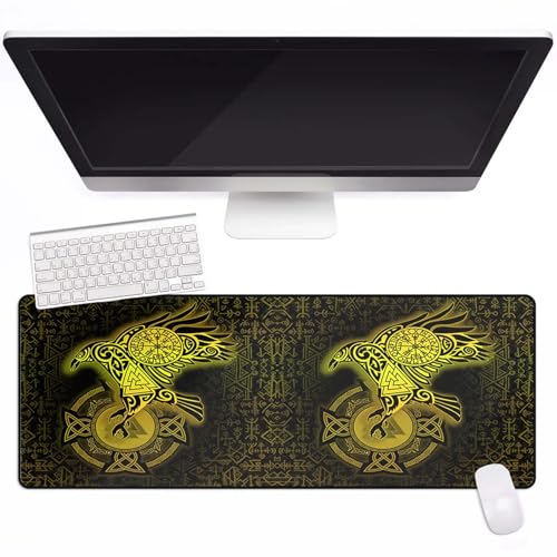 Mitología Nórdica Vikinga 80x30cm Alfombrilla Raton XXL con Costuras Anti-Desgaste Cuervo de Odín Impreso en 3D Almohadilla para Mouse Base de Goma Antideslizante Oficina Accesorios para Escritorio