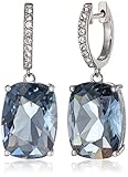 Sterling Silver Swarovski Denim Blue Color and Clear Crystal Dangle Earrings