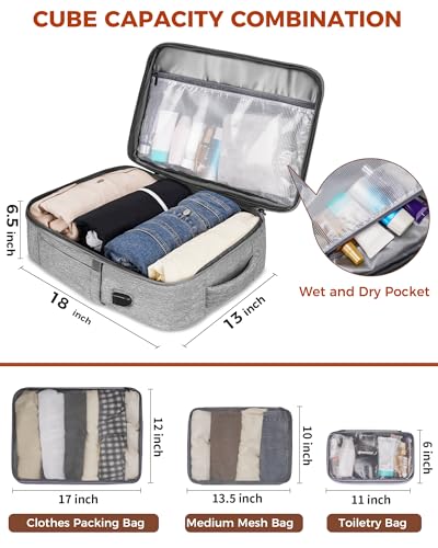 Vancropak Carry on Backpack, Flight Approved 18x14x8 Travel Backpack with 3 Packing Cubes, Expandable Large 40L Travel Bag fits 17.3" Laptop, Anti Theft Luggage Suitcase Weekend for Women Men, Grey - Image 6