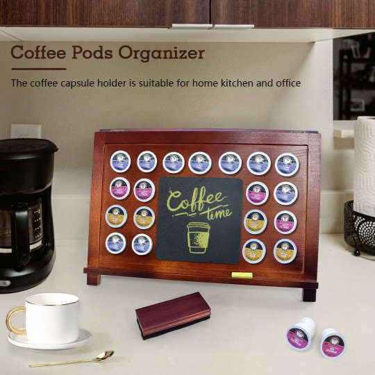 Organizador de cápsulas de café de madera con pizarra, capacidad para 19 cápsulas