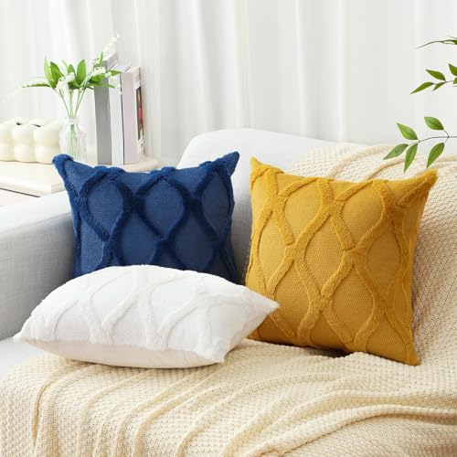 decorUhome Throw Pillow Covers 20x20 Inch Set of 2, Soft Plush Faux Fur Wool Dark Blue Couch Pillow Covers, Decorative Neutral Pillow Cases for Bed Sofa Living Room Home Decor