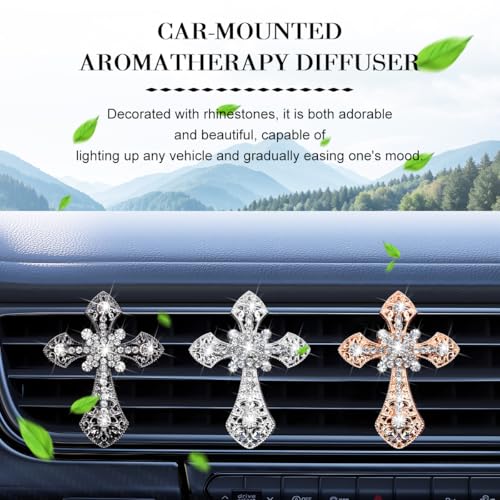 Image of Bling Cross Car Air Vent Clip, Crystal Rhinestone Sparkling Vehicle Air Conditioner Outlet Clamp Charm, Dazzling Diamond Automotive Vent Decoration Clip, Universal Fit (Black)