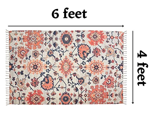 Image of HOMADORN Handmade Sustainable Printed Modern Dhurrie /Rugs /Carpet upcycled from Scrap Fabric for Living Room /Bedside Runner for Enhanced Decor (4x6 feet)