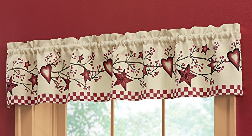 Collections Etc Country Heart Checkered Rod Pocket Window Valance, 71" W X 14" L, Red #TOP2