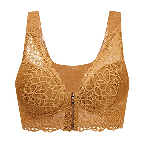 Generisch Sujetador push up sin hilos para mujer, transpirable, ligeramente forrado, acolchado, sujetador de encaje, dorado, L