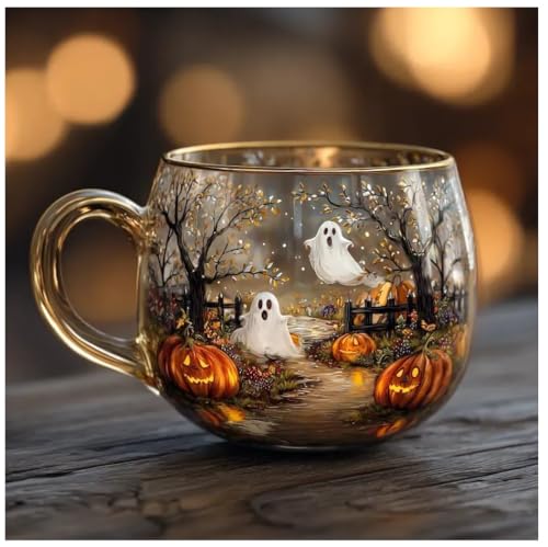 Glastasse mit Weihnachtsstimmung, Spukweg, Halloween-Tasse,...