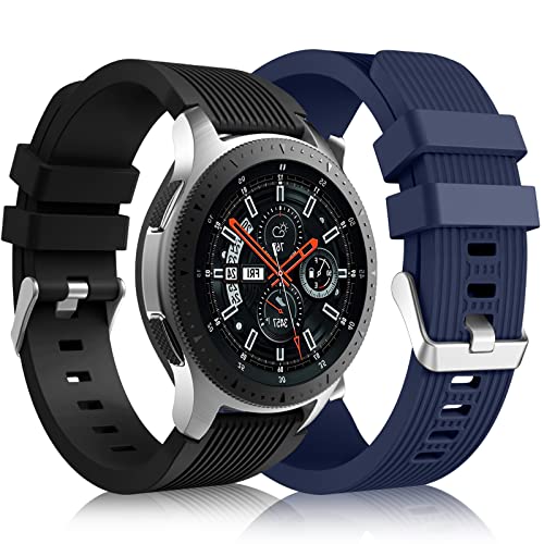 Lerobo [2 Pack Compatible with Samsung Galaxy Watch 3 Band 45mm/Galaxy Watch 46mm Bands/22mm Smart Watch Band Silicone Gear S3 Frontier Casual Sport Straps Accessories for Women Men Black NavyBlue