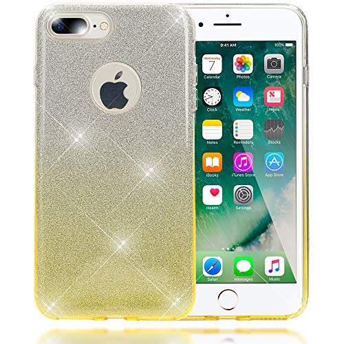 NALIA Purpurina Funda Compatible con iPhone 8 Plus / 7 Plus, Carcasa Protectora Movil Silicona Ultra-Fina Glitter Gradiente Gel Bumper, Lentejuela Cubierta Delgado Cover Phone Case - Plata Amarillo