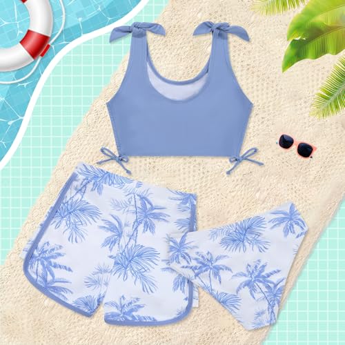 Image of Weixinbuy Girls Swimsuit Bikini Set 3 Piece Kids Tropical Print Swimwear