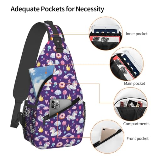 Unicorns Rainbow Donut Lollipop Crown Star Heart Sling Bag Casual Crossbody Bag Sports Shoulder Backpack Travel Chest Pack Cycling Cross Bags Gym Hiking Daypack3