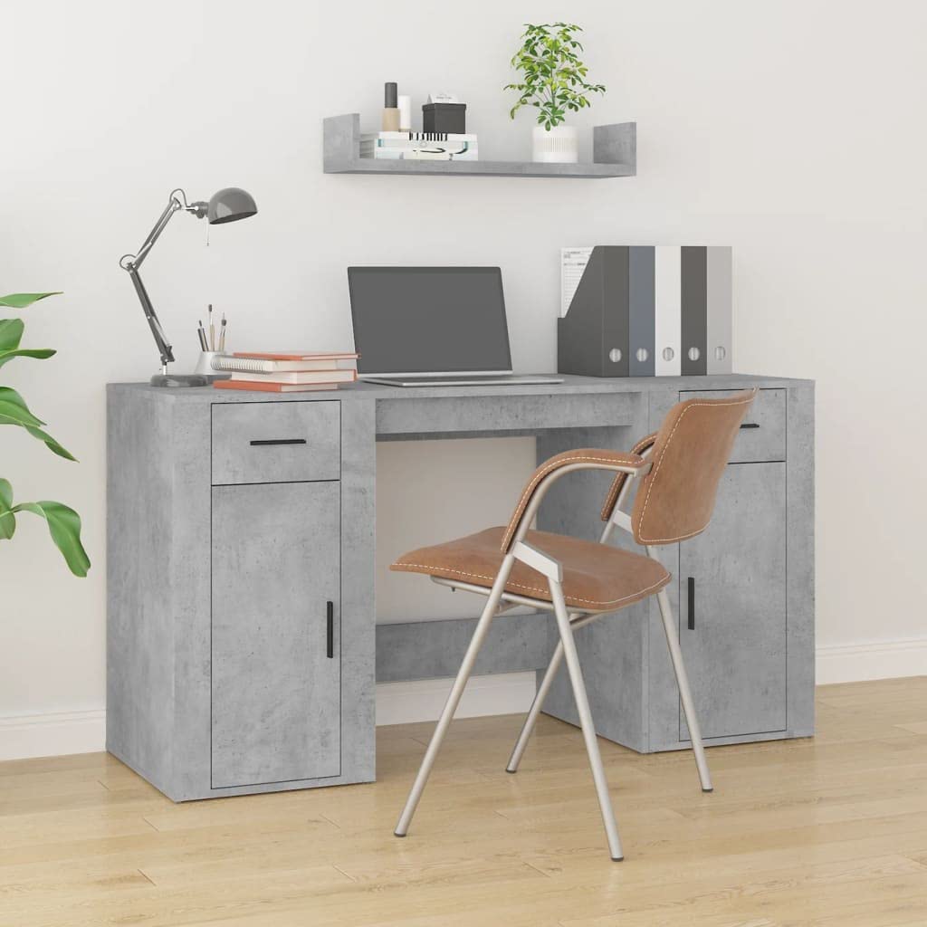 Escritorio con gabinete de madera procesada gris hormigón para estudio y