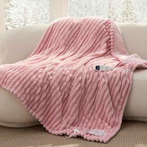 Image of Bedsure Thick Heated Blanket Electric Throw, Fast Heating, Pink 50 inchx60 inch