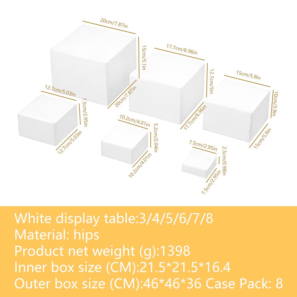 Lot de 6 boîtes en acrylique blanc - Support de buffet en acrylique - Présentoir à dessert avec fond creux - Présentoir à aliments - Buffet en acrylique pour desserts, bijoux, présentoir de cubes avec