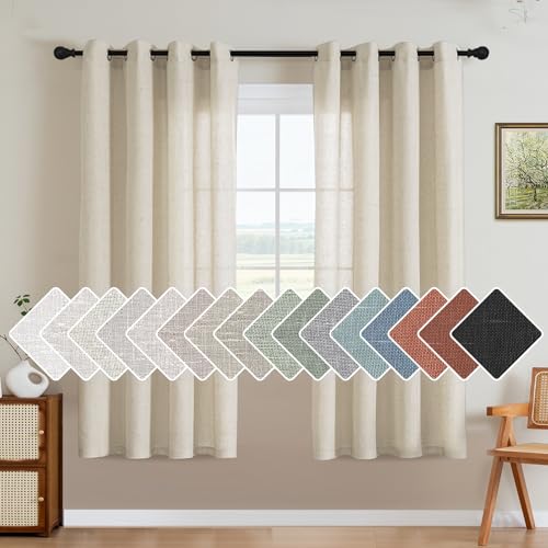 H.VERSAILTEX Living Room Linen Curtains Home Decorative Nickel Grommet Curtains Privacy Added Energy Saving Light Filtering Window Treatments Draperies for Bedroom, Ivory, 2 Panels, 52 x 72 - Inch