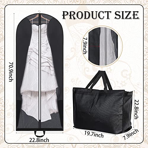 Fabbay 2 Pcs 70" Bridal Wedding Gown Dress Garment Bag Extra Large Long Foldable Portable Travel Covers Garment Bags Hanging Luggage Storage with Pockets for Women's Prom, Gusseted Black2