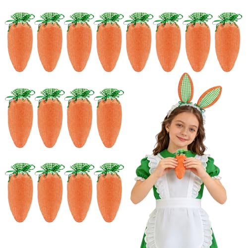 Ziyutam 16 Pack Easter Carrot Gift Bags - 5.1x9.8 Inch Burlap Drawstring Pouches for Candy & Egg Hunt - Reusable Spring Party Favor Sacks