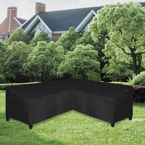 Image of Easy-Going 600D Patio V-Shaped Sectional Sofa Cover, Heavy Duty Outdoor Sectional Cover, Waterproof Furniture Cover with Air Vent 85 inch L (on Each Side) x 33.5 inch D x 31 inch H, Black