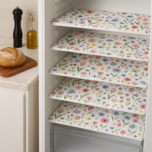 Image of WWW.THROWPILLOW.IN 250-400L Double Door Fridge Tray Mats |Spring Floral Fabric Liners for Refrigerator Main Trays, Veg Drawer & Bottle Racks|450 GSM, Non-Plastic, Machine Washable, Durable|10 PC
