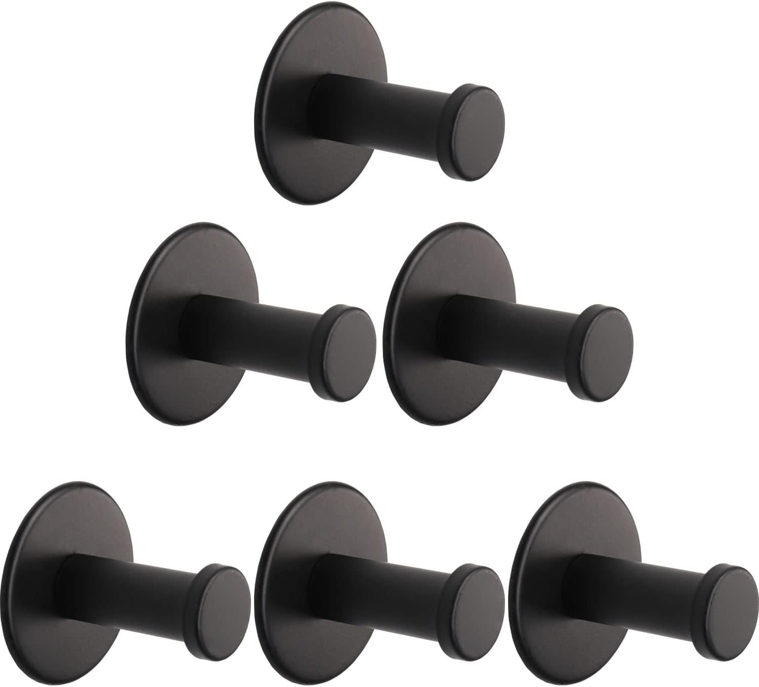 JIALTO 6 pcs Self-Adhesive Stainless Steel Hooks: Heavy-Duty Wall Hangings, Waterproof & Drill-Free - Strong Towel, Coat, and Kitchen Hooks for Bathroom and Kitchen (Round Black Towel Hook)