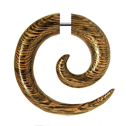 Chic-Net Damen Herren Fake Piercing Spiralen Dehnschnecke Ohrring aus Holz und Edelstahl als Spirale oder spiraliger Spike OH-275 Cover