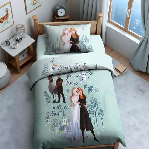 Image of Sassoon Disney Frozen Sisters Digital Printed, Cotton Single Bedsheet, 300 TC, 1 Pillow Cover, Fade Resistant, Bedsheet for Kid's Bedroom, (1.50m X 2.35m)