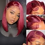 Superfect Burgundy Bob Wig Human Hair 99J 13x4 Lace Front Wigs Human Hair Pre Plucked 14 Inch Glueless Hd Lace Frontal Wigs for Women Wine Red Color (14 Inch, Burgundy 99J)
