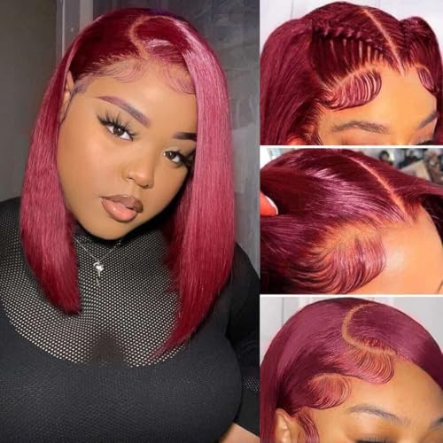 Superfect Burgundy Bob Wig Human Hair 99J 13x4 Lace Front