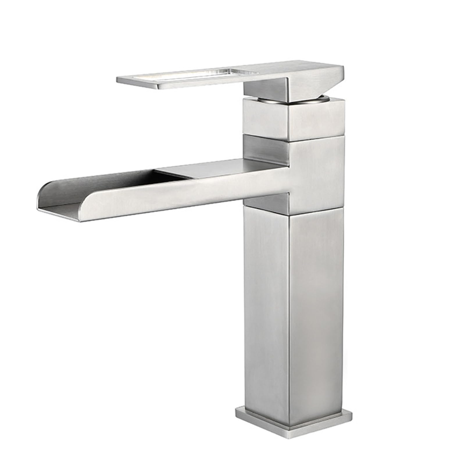 JRUIA Brushed Stainless Steel Waterfall Bathroom Faucet, 360° Rotating Square Sink Faucet, Hot And Cold Water Supply