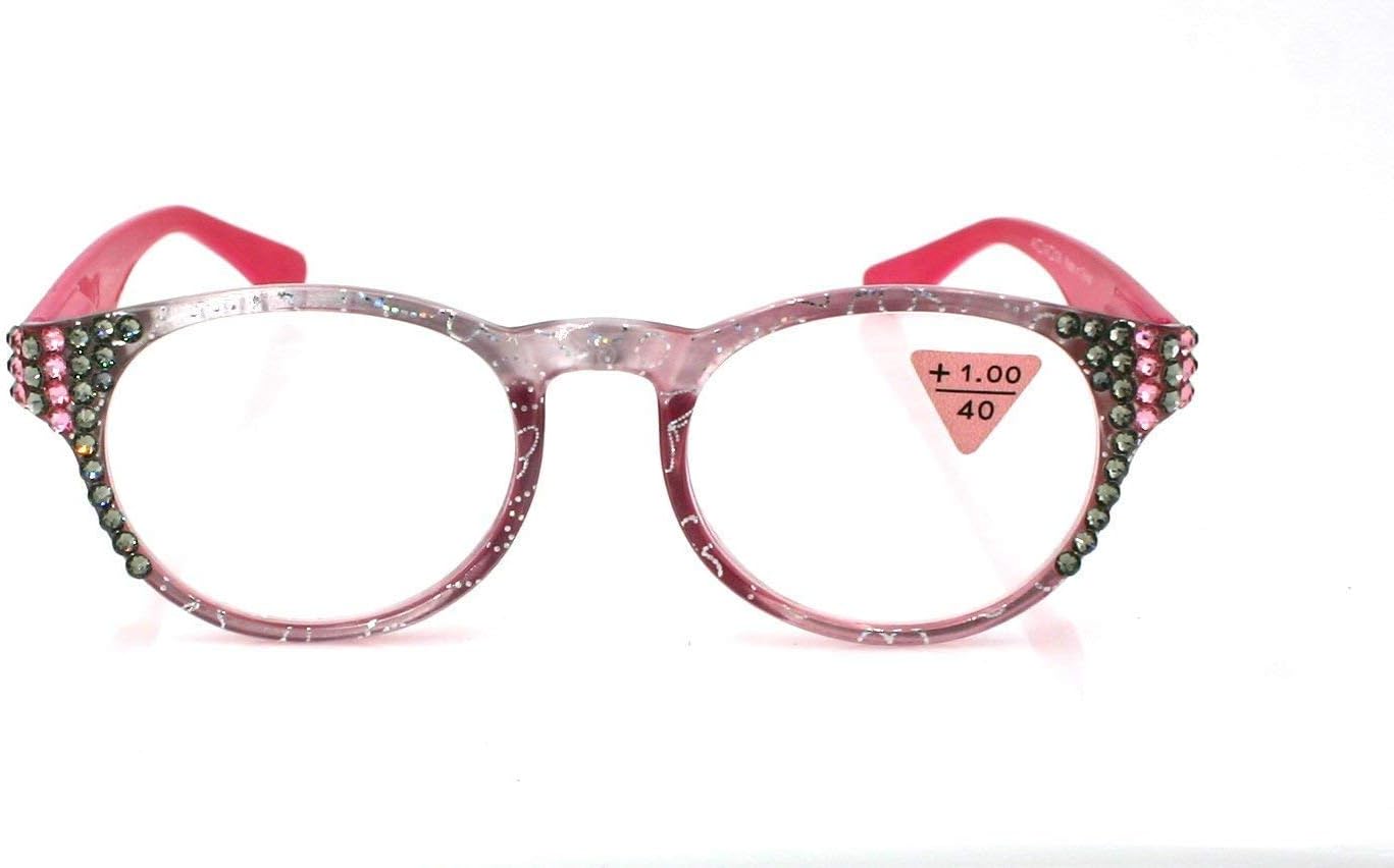 Grace, Metallic Translucent Bling Women Reading Glasses Adorned with Genuine European Crystals. Metallic Black, Fuchsia, Yellow or Orange. NY Fifth Avenue.