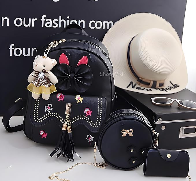 Image of ShopyVid Girls 3-PCS Mini Leather Backpack Sling & Pouch Set for Women's /Rakhi gift for Sister