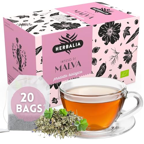 HERBALIA - Tisana de Malva en Bolsitas, Caja de Infusión de Malva con 20 Bolsitas sin Grapas, 20 g de Malva para Infusiones y Tés