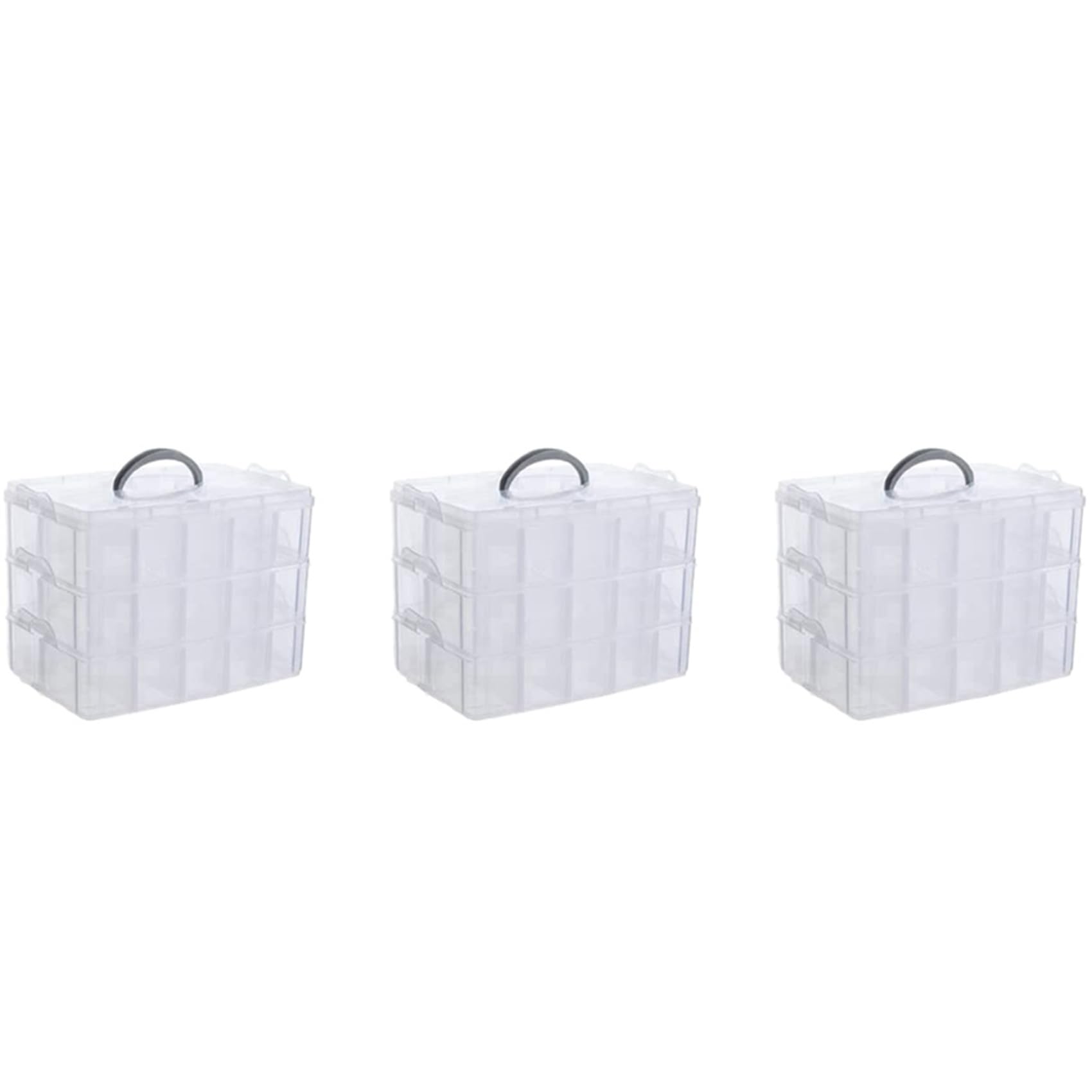 Hndhbfgrt 3X Arts, Crafts and Jewelry Organizer, Stackable 3-Tier Clear Plastic Organizer with 30 Adjustable Compartments