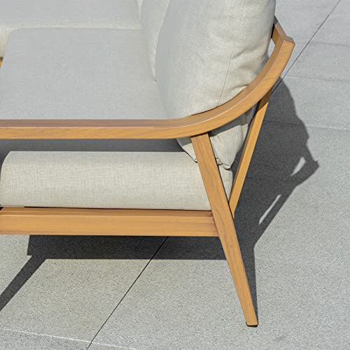 Yiibcio Gartenmöbel 3-teiliges Set mit Chaiselongue Doppelsofa Beistelltisch Natur Loungemöbel Gartenmöbel weiche… – Bild 8