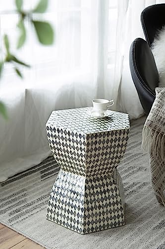 A&B Home Mother of Pearl Side Table, Geometric Design Capiz Stool, Live Edge Coffee Table, Living Room Plant Stand, 15