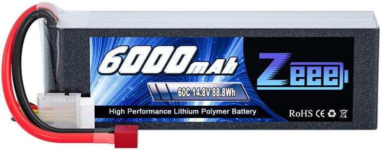 Zeee 4S Lipo Battery 6000mAh 60C 14.8V Soft Case Battery with T Connector Compatible with RC Plane Quadcopter Airplane Helicopter Car Truck Boat
