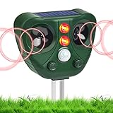 【LED-Blitz-Nachtgerät】 Ultraschall-Tier-Repeller schützt Ihr Eigentum und Ihr Vieh vor unnötigen nächtlichen Schädlingen wie Kojoten, Waschbären, Stinktieren, Füchsen, Wölfen, Hirschen, Pumas und Katzen. Es verwendet hauptsächlich rotes Licht mit einer Durchdringungskraft von 600-700 nm Wellenlänge und emittiert Strahlung, um das Feuer zu simulieren, das einen Schock auf das Tier verursacht, wenn es den Bereich betritt, die LED blinkt, um das Tier zu bemerken und zu fliehen. Der eingebaute Lichthelligkeitsmelder startet nachts automatisch.