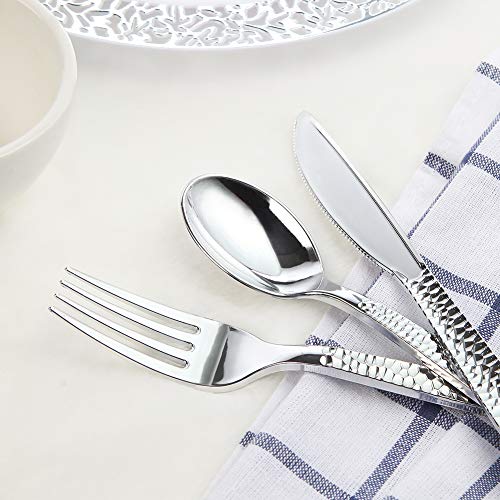 Supernal 360pcs Silver Plastic Cutlery,Elegant Plastic Silverware,Silver Hammed Silverware,Disposable Flatware,Include 120 Forks,120 Knvies,120 Spoons,Perfect for Birthday,Party,Wedding - Image 5