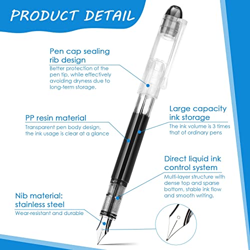 Marspark 26 Pieces Disposable Fountain Pens For Writing Assorted Colors Colorful Fountain Pen Ink Pen Office Supplies For Lettering Hand Drawing Sketching Doodling, Broad Point (Black) #TOP2