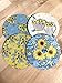 Sunflowers Vintage Blue & Yellow Summer Floral Housewarming Gift Neoprene Drink Coasters (Set of 4) - Handmade by The Painted Pug