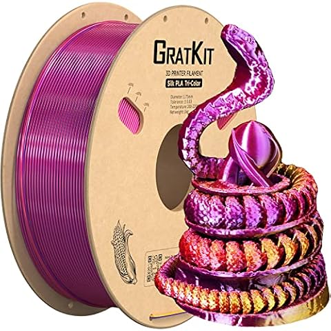 Gratkit Silk Tri-Color PLA Filament，3D Printer Filament 1.75mm, -0.03mm, 1KG/Roll, Silk PLA Red/Gold/Purple