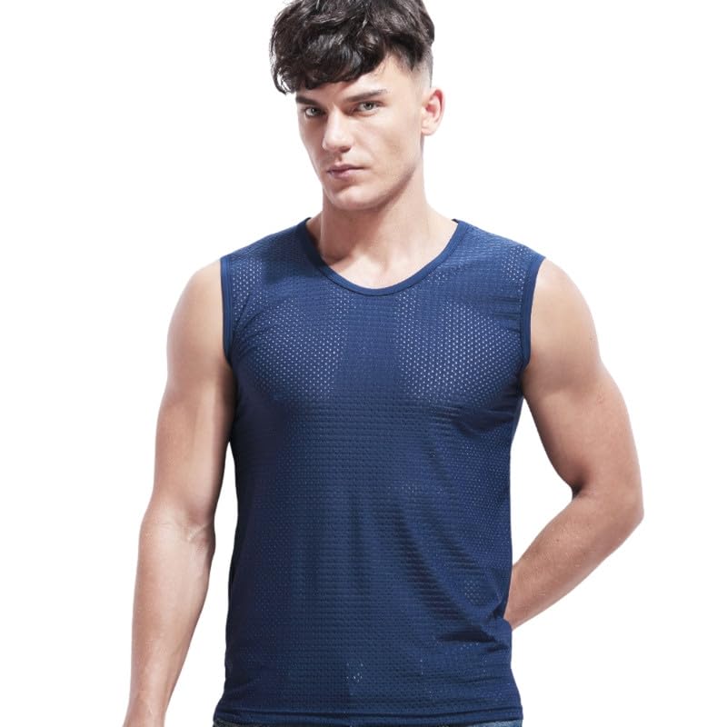 kacheeg Men's Thin Mesh Sleeveless Vest - Ice Silk, Breathable V-Neck, Wide Shoulder, Plus Size, Loose Fit Bottoming Shirt-picture-31