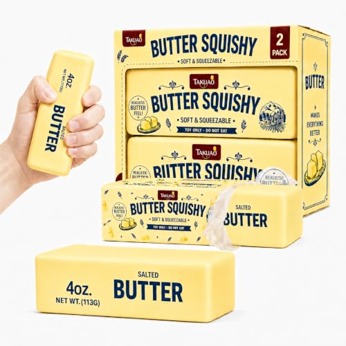 Image of 2PCS Butter Squishy - Slow Rising Butter Squishy Toy, Realistic Food Fidget Toys for Adults, Soft PU Material, Sensory Anxiety Relief & Focus Aid, Portable 5.5 Inch Squishy Butter for Office & Home