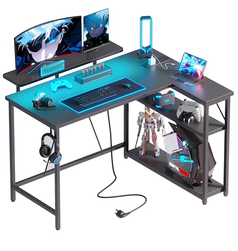 Xyphren L Shaped Gaming Desk with RGB LED Lights & Power Outlets, 100 cm Corner Computer Desk with...