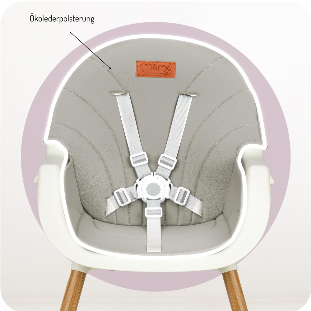 MoMi REKI Hochstuhl Baby 3 in 1 Grau - Kinderstuhl mit Esstisch - Kinderhochstuhl mit Tisch 6-36 Monaten max 20 kg - zum Babystuhl umbaubar - mit Höhenverstellung und 5-Punkt-Sicherheitsgurt