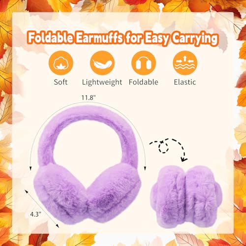 Girls Winter Earmuffs Gloves Set Kids Foldable Ear Covers Warm Plush Ear Muffs Knit Gloves, Ages 7-122