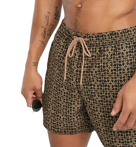 Men's Beach Shorts, Geometric Print with Pockets, Drawstring Design3