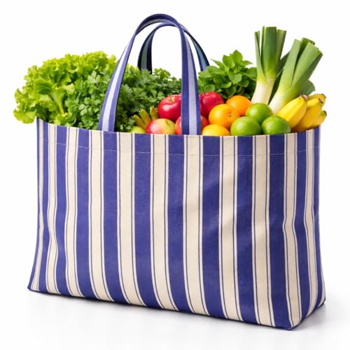 Sacola de Feira Nylon Grande Azul Bege - 45cm X 35cm X 22cm com Alça de Cadarço - Bolsa Supermercado Retornável - Panami