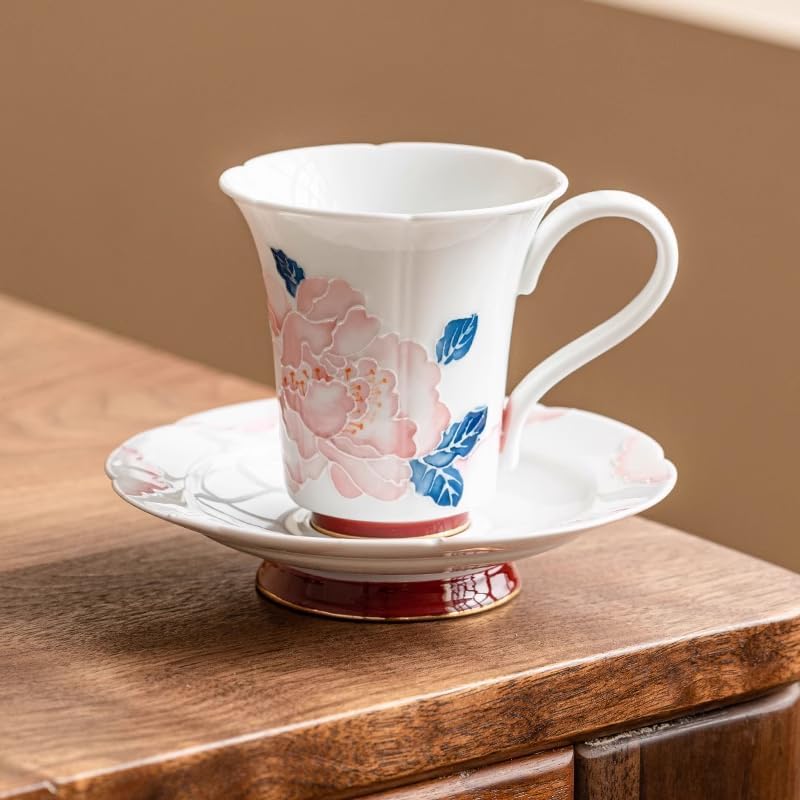 Hand-Painted Gold-Trimmed Coffee Cup Saucer – Ceramic Tea Mug-set2