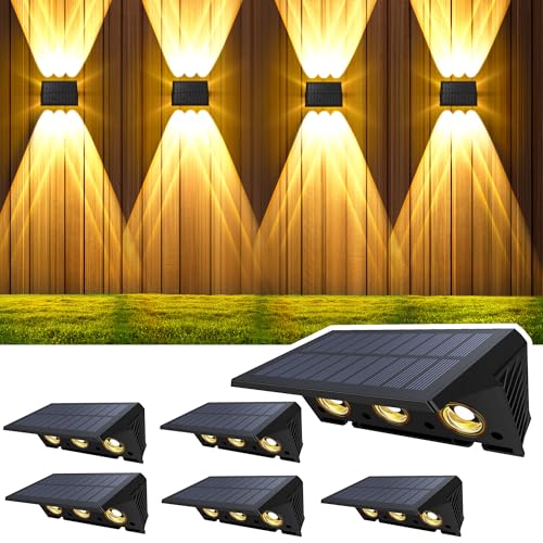 💡MOLTO SCENICHE - Recentemente aggiornato con 6 perle di lampada solare da esterno, l'apparecchio emette una luce bianca calda a 120LM. Le lampade solari da giardino sono disponibili in tre modalità di illuminazione: solo verso l'alto, solo verso il basso, verso l'alto e verso il basso.