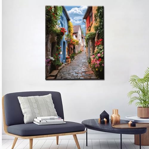Image of Tucocoo Italian Town Street Paint by Numbers for Adults Kids Beginners Color House DIY Paint by Number Kits on Canvas Green Vines Arts Crafts for Home Room Wall Decor16''x20''inch Frameless